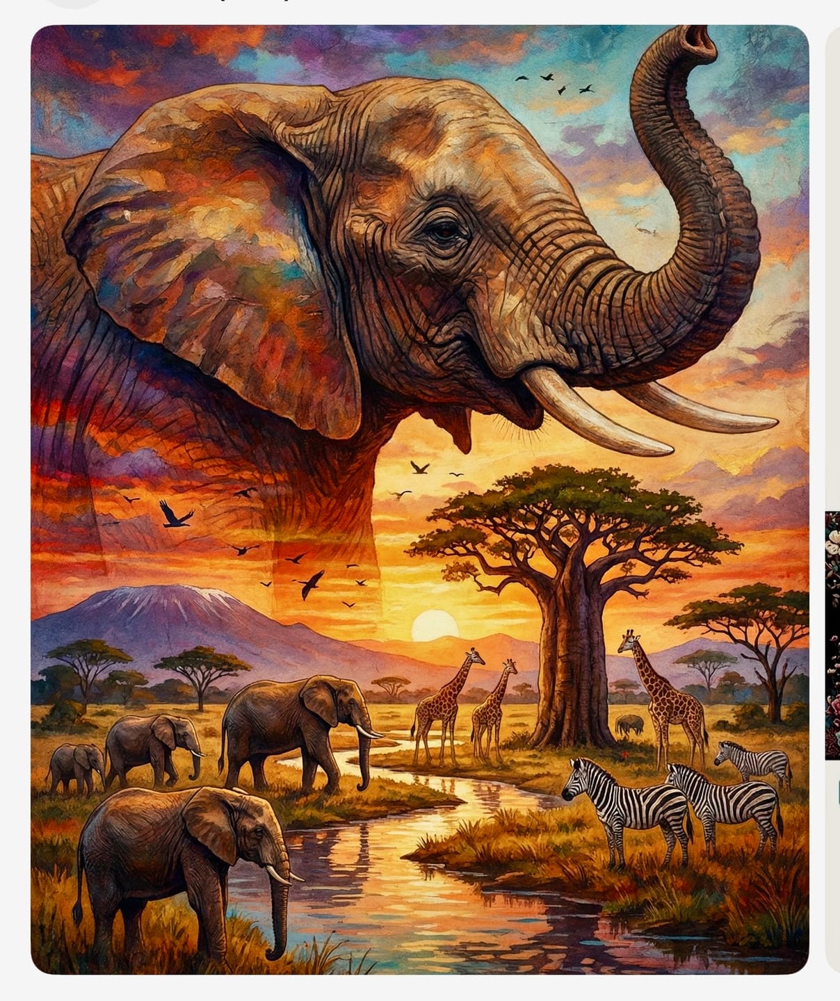 Customer photo review of Elephant Kingdom Sunset (Paint by Numbers)