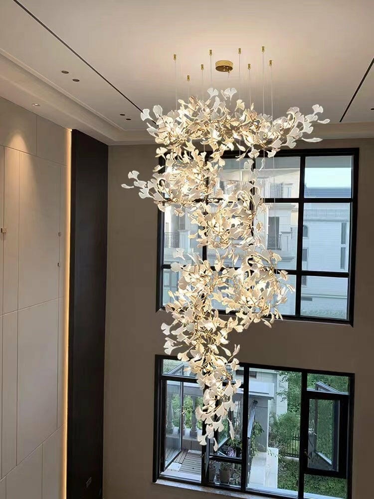 Customer photo review of Ceramic Chandelier Gingko Q, Tiered Leaf Column For Tall Stairwells