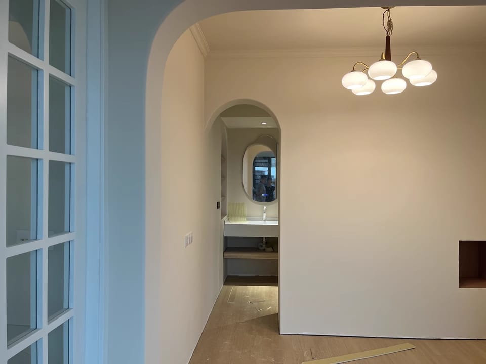 Customer photo review of Walnut Chandelier, Cream Glass Shades on Brass Arms, 3 to 6 Lights