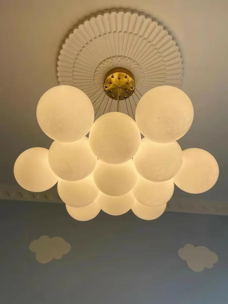 Customer photo review of Frosted Glass Cluster Chandelier, Gold Frame, 7 to 19 Globes
