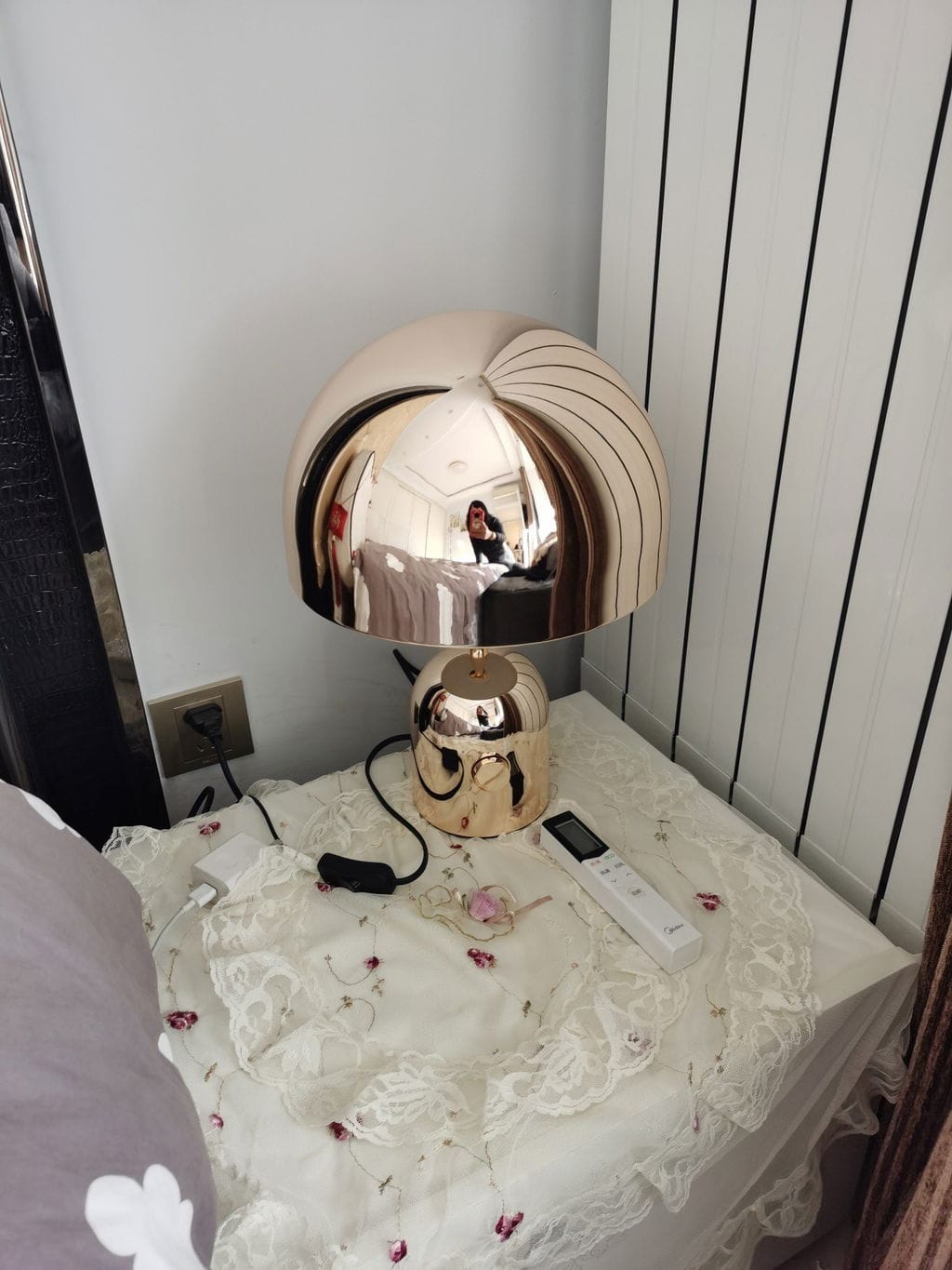 Customer photo review of Domed Metal Table Lamp, Gold Rose Gold or Chrome, Plug In