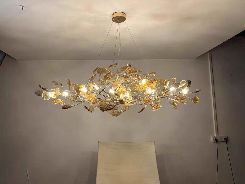 Customer photo review of Ginkgo Leaf Chandelier, Acrylic Leaves, Gold or Chrome Frame, G9