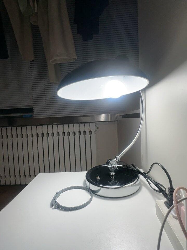 Customer photo review of Retro Desk Lamp, Metal Dome Shade, Curved Chrome Arm, 41 cm