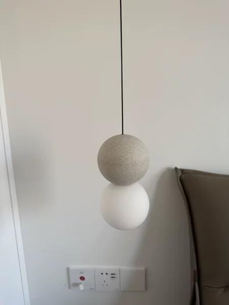 Customer photo review of Cement Sandstone Pendant Light, Opal Glass Sphere, 10 cm