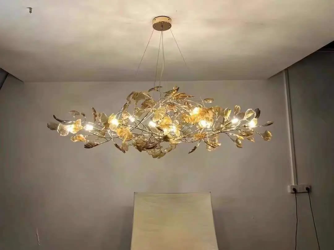 Customer photo review of Ginkgo Leaf Chandelier, Acrylic Leaves, Gold or Chrome Frame, G9