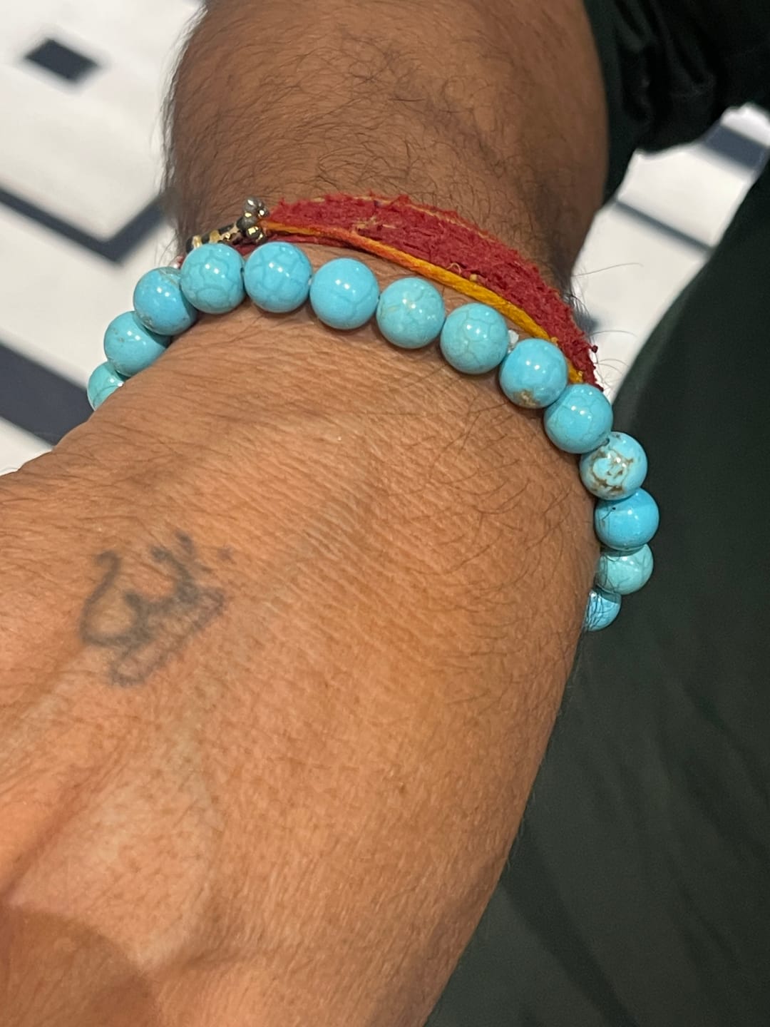 Customer photo review of Natural Turquoise/Firoza Crystal Bracelet – Vastu Remedy for Good Luck & Prosperity Protection | 8mm Beads