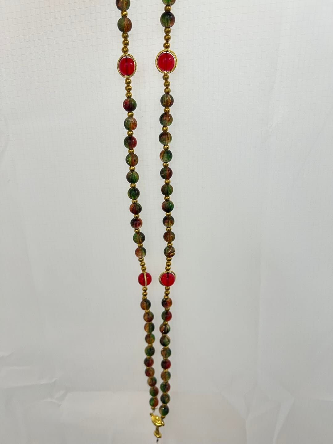 Customer photo review of SolaceBeads Color Glass Rosary, Red Transparent Spacers & Gold Charms: Dazzling Bright Daily Devotion