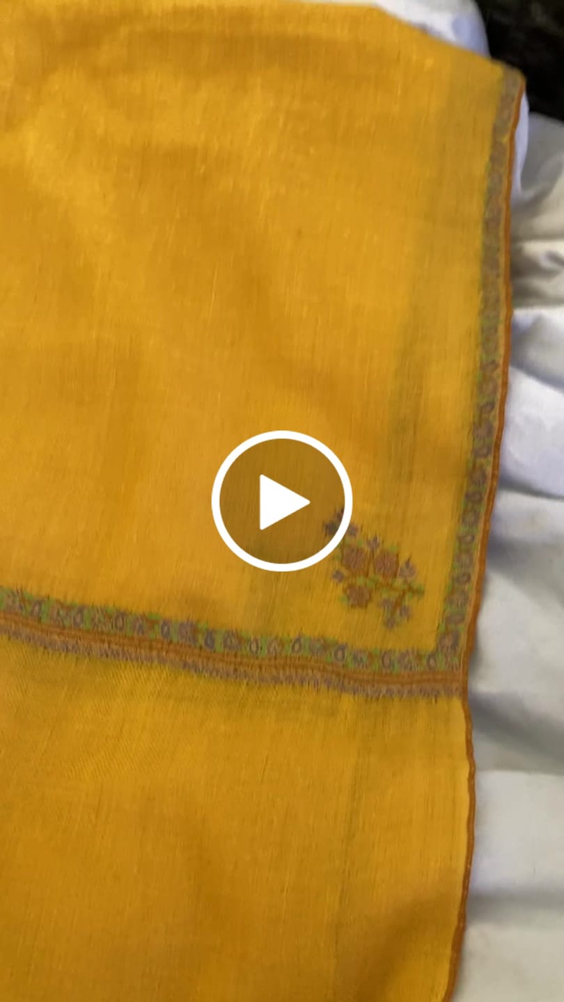 Customer video review of Golden Yellow Handwoven Pashmina Shawl with Kashmiri Baildar Hand Sozni Embroidery