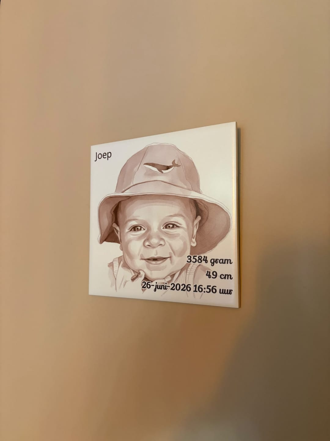 Customer photo review of Sepia Geboortetegel met Naam, Gewicht en Lengte