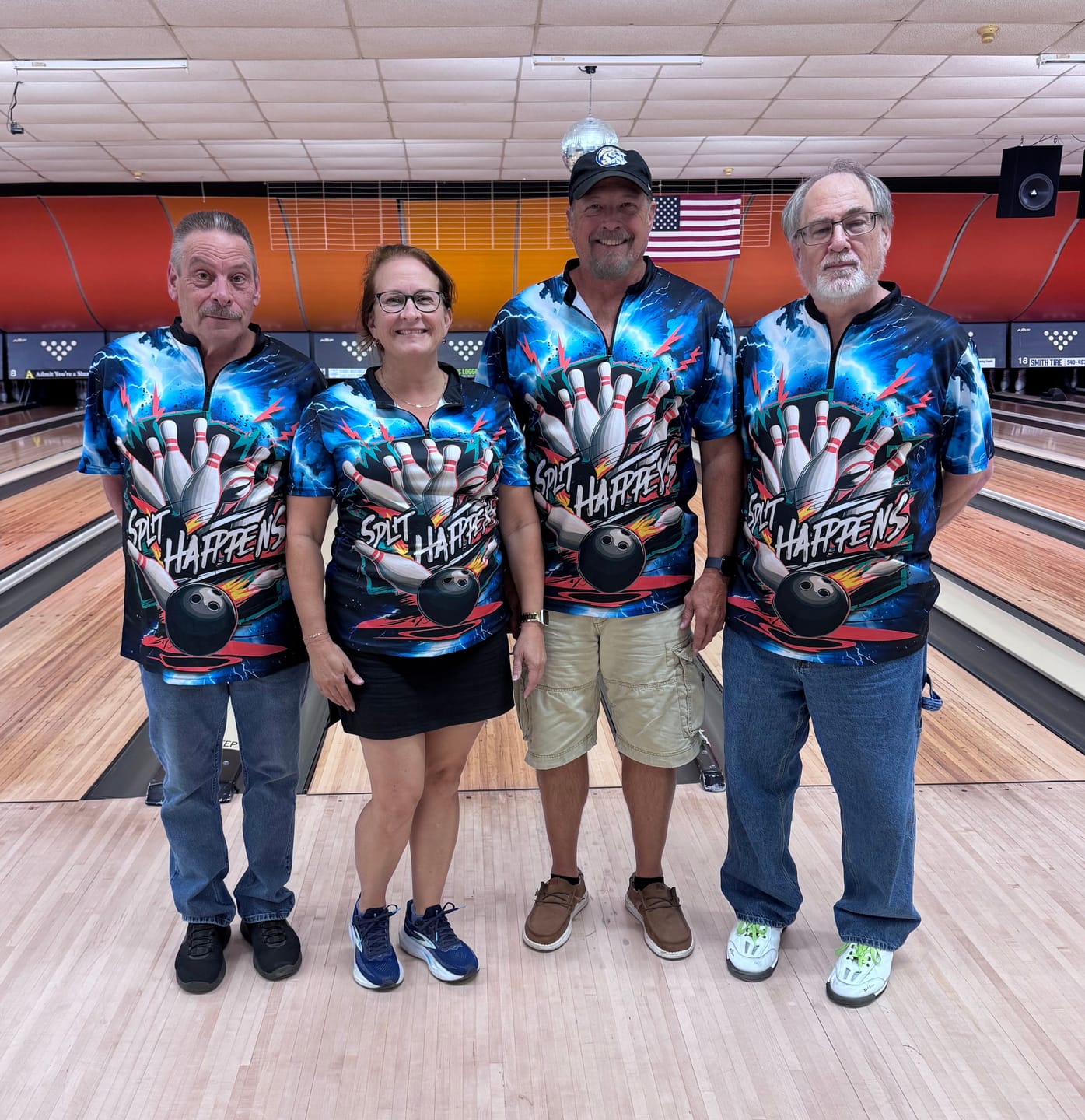 Customer photo review of (4 colors) Frenzidea Split Happens Funny Bowling Strike Customized Name, Team Name 3D Shirt