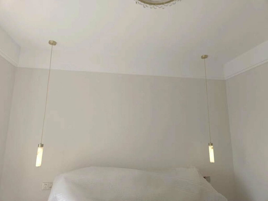 Customer photo review of Alabaster Tube Pendant Light, Brass or Black, Integrated LED