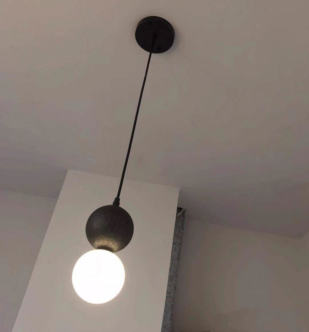 Customer photo review of Cement Sandstone Pendant Light, Opal Glass Sphere, 10 cm