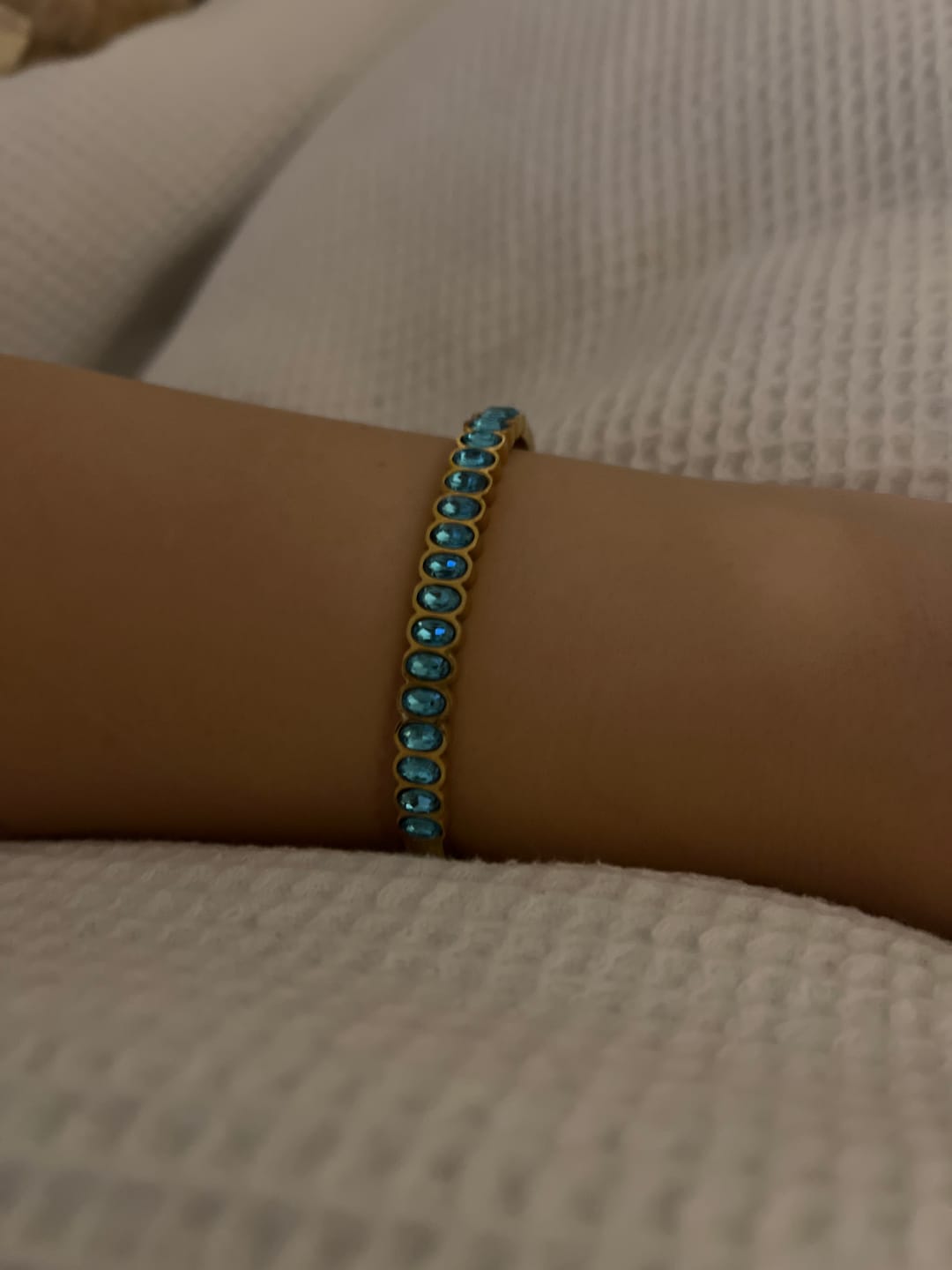 Customer photo review of Martha Gold Turquoise Bangle
