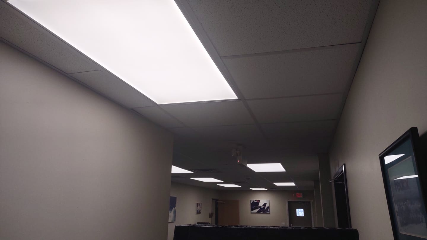 Customer photo review of 2x4 LED Panel Light – 5 Wattage selectable (20W–50W) – 5 CCT Tunable – 134 lm/W – Dimmable Drop Ceiling Light – UL & DLC 5.1 Premium – Pack of 2