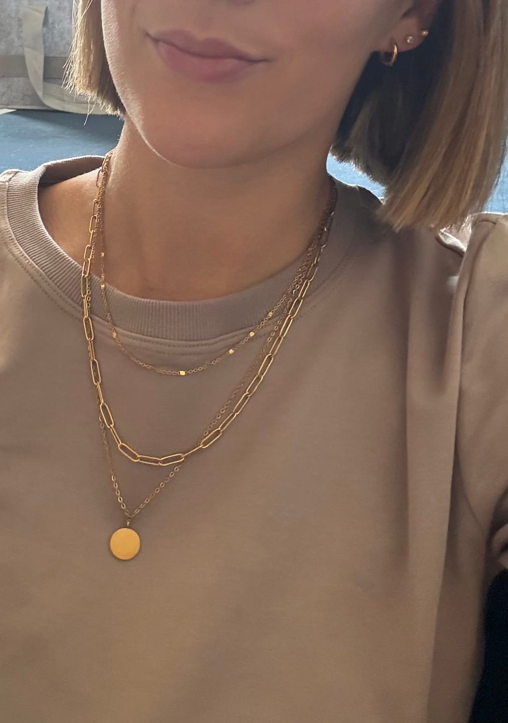 Customer photo review of Geya Coin Layered Necklace