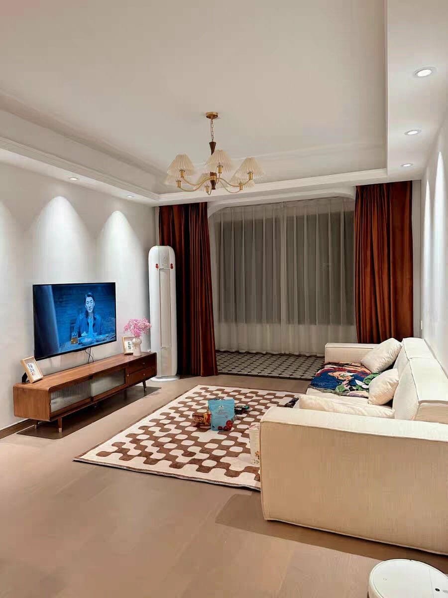 Customer photo review of Pleated Fabric Chandelier, Walnut Wood, 3-Head, 70 cm