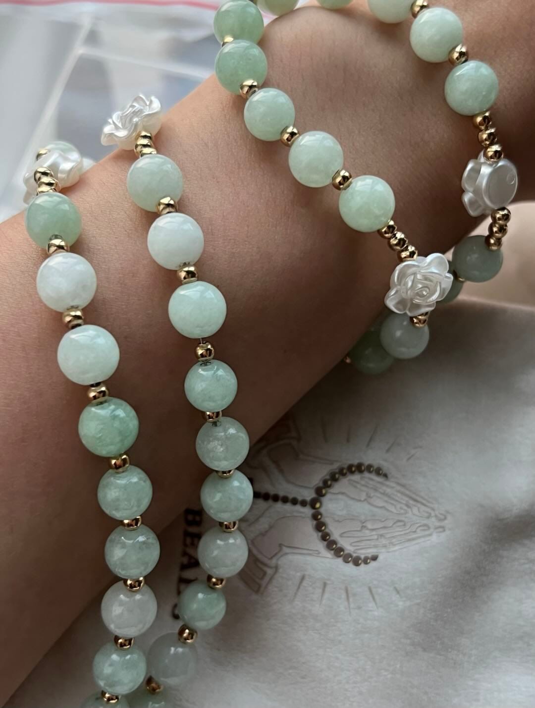 Customer photo review of Solacebeads Verdant Grace Green Jade Rosary With Gold Accents & Crucifix: Rooted In Timeless Calm