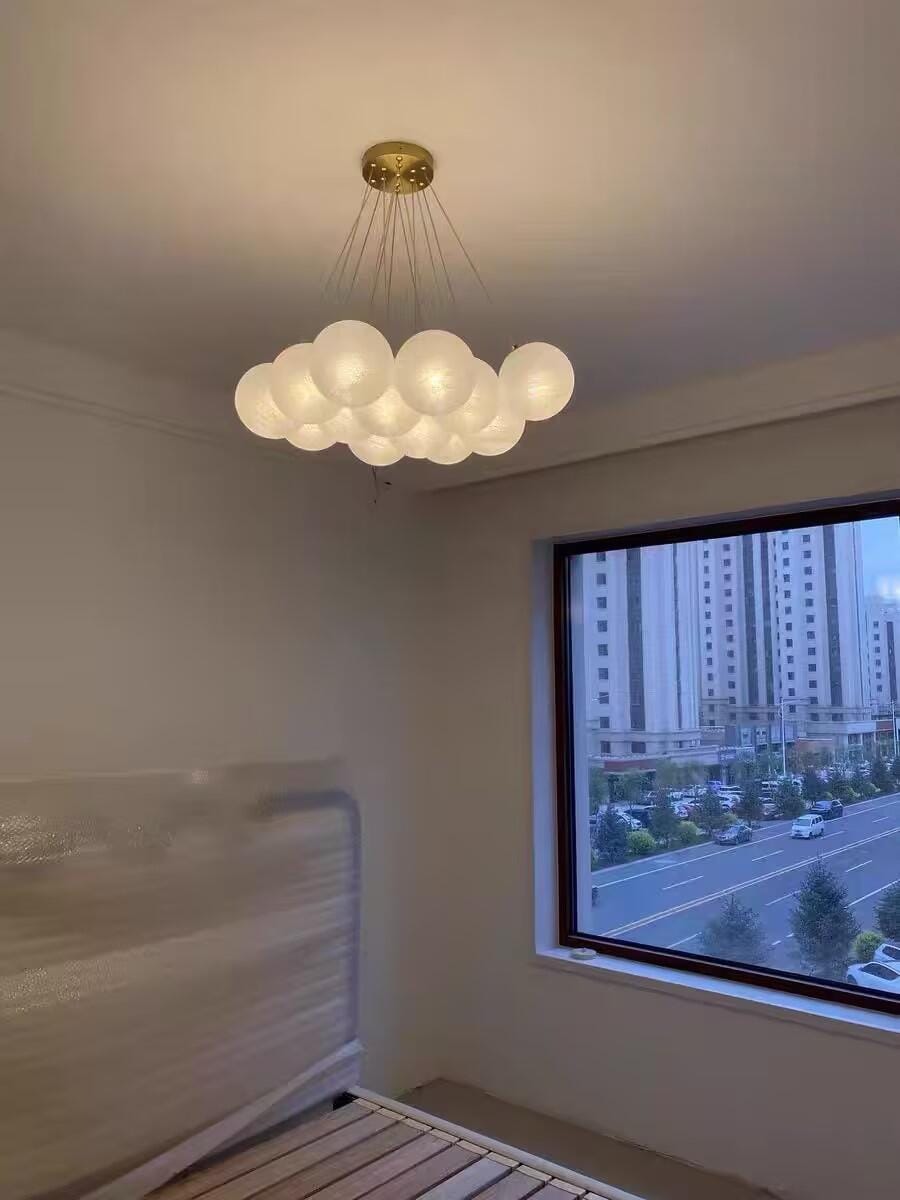 Customer photo review of Frosted Glass Cluster Chandelier, Gold Frame, 7 to 19 Globes