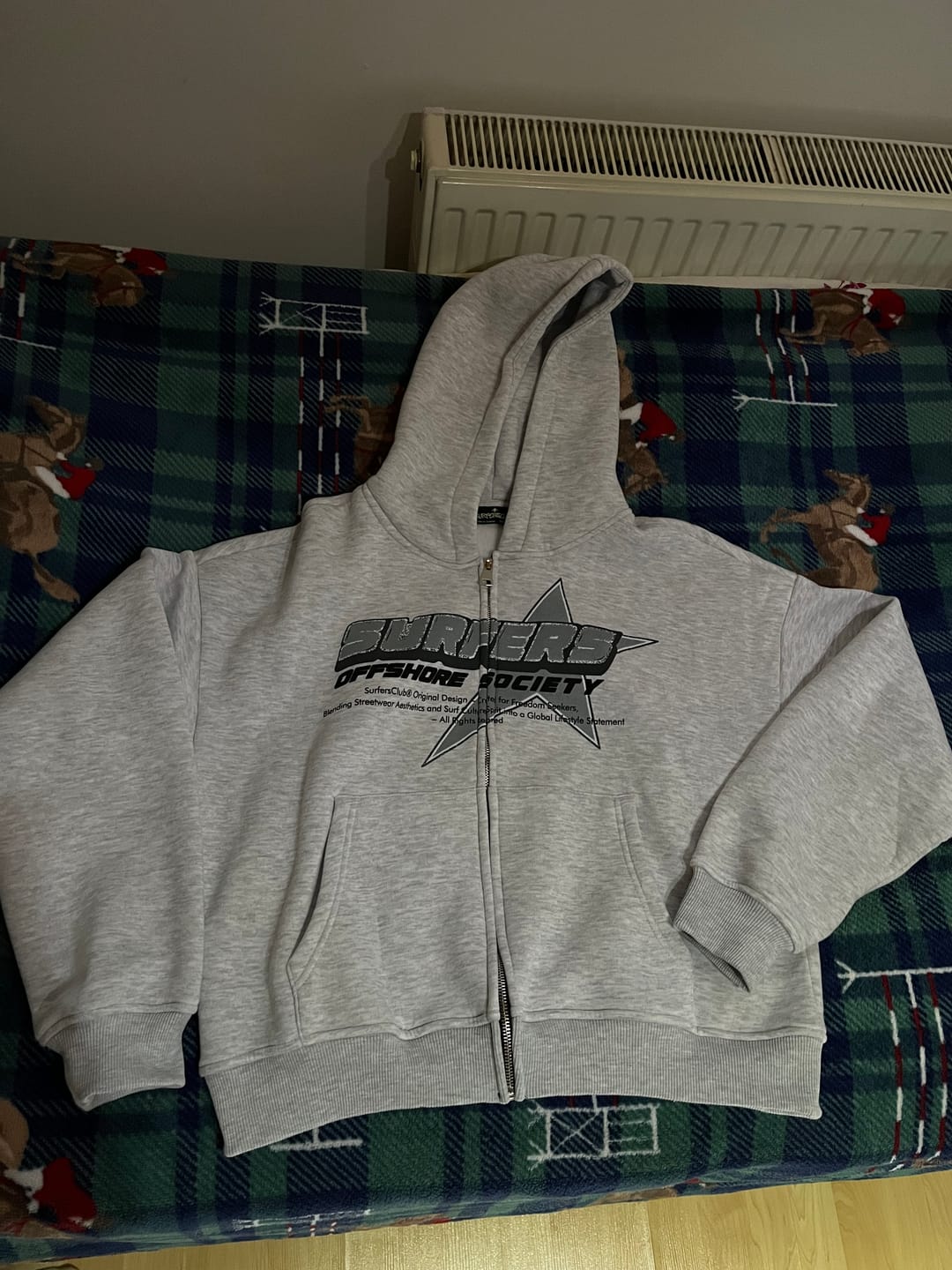 Customer photo review of Offshore Society — Heavyweight Zip-Up Hoodie Grey