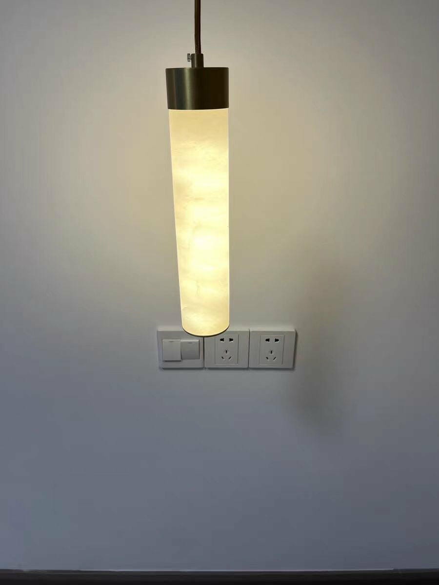 Customer photo review of Alabaster Tube Pendant Light, Brass or Black, Integrated LED