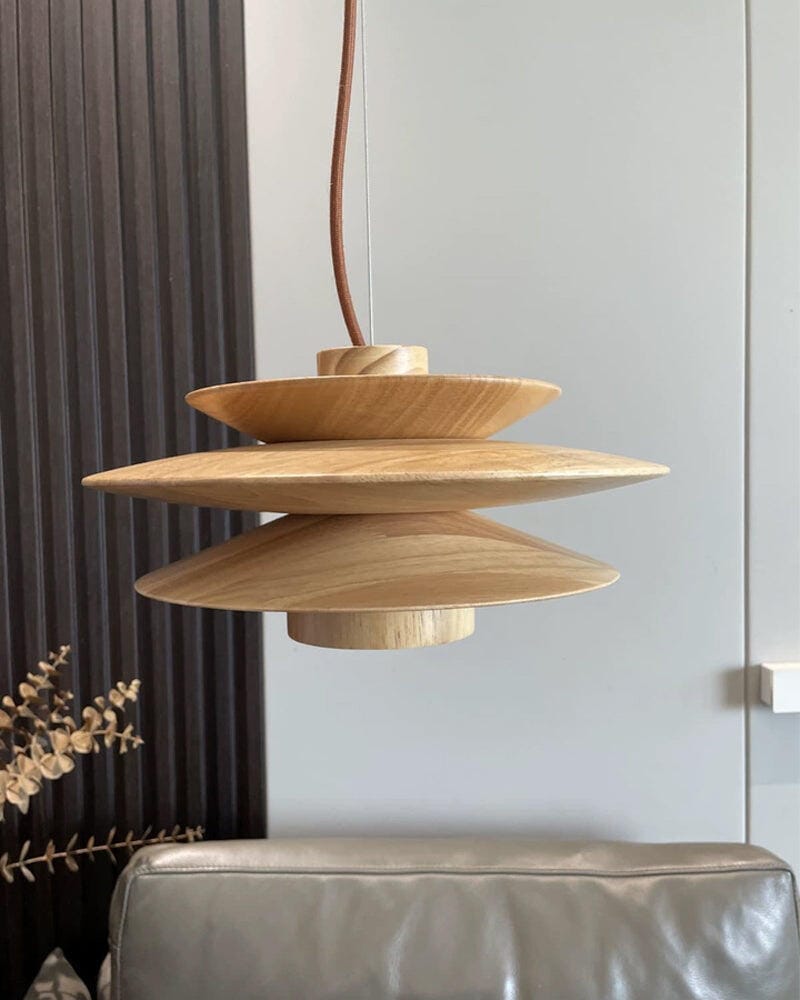 Customer photo review of Wooden Disc Pendant Lamp, Walnut Wood, Metal Roping, 30 cm