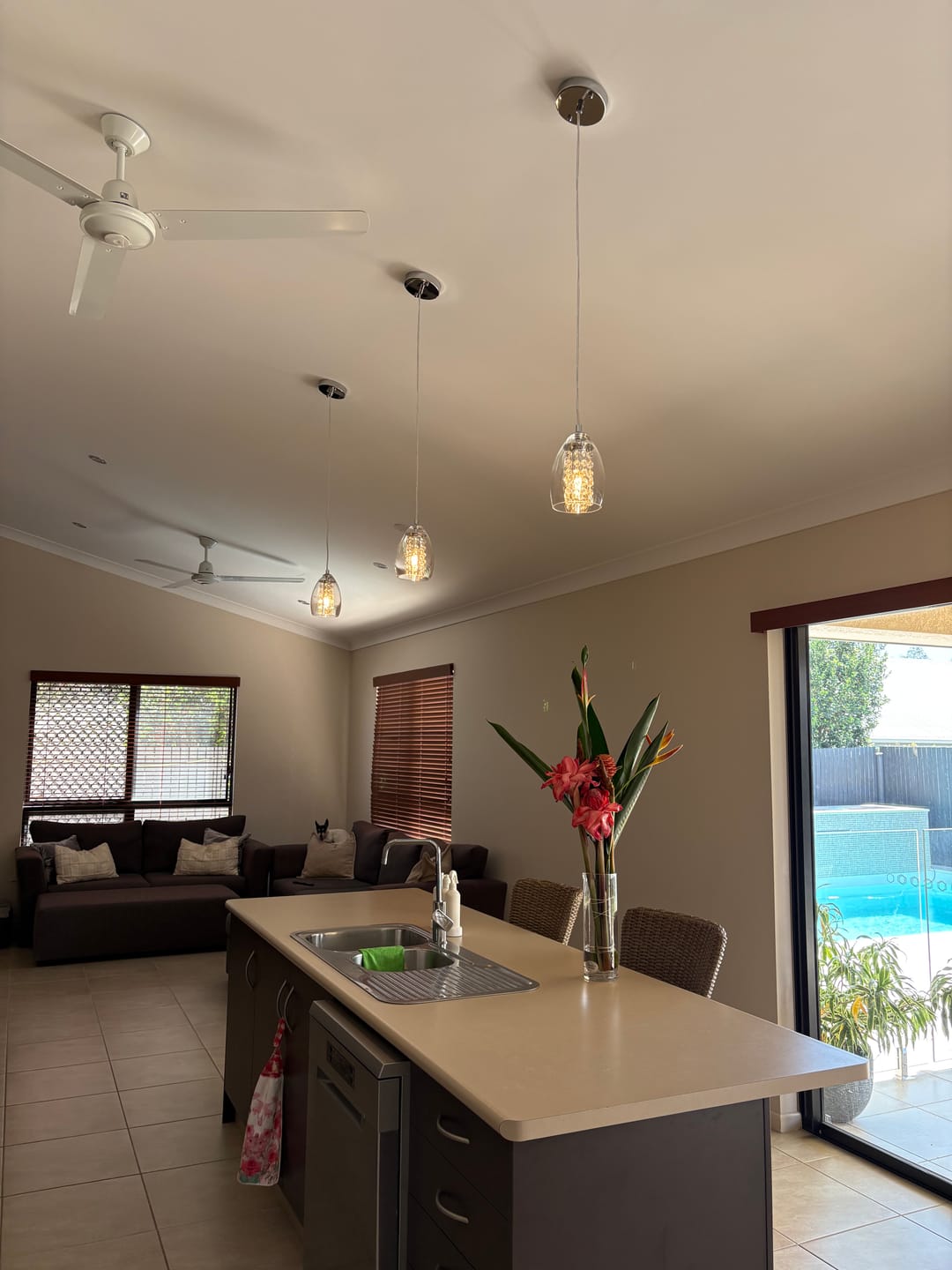 Customer photo review of 1-Light Glass Bell Pendant With Crystal Accent