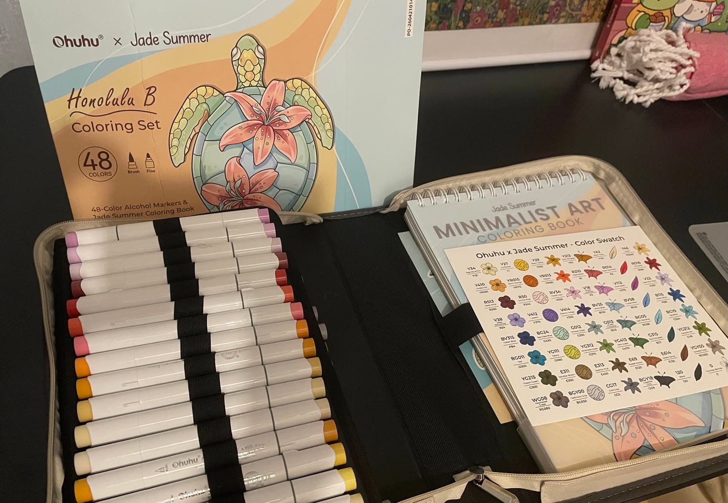 Customer photo review of Ohuhu x Jade Summer Alcohol Markers & Coloring Book Set, 48 Colors, Honolulu B, Brush & Fine Dual Tips