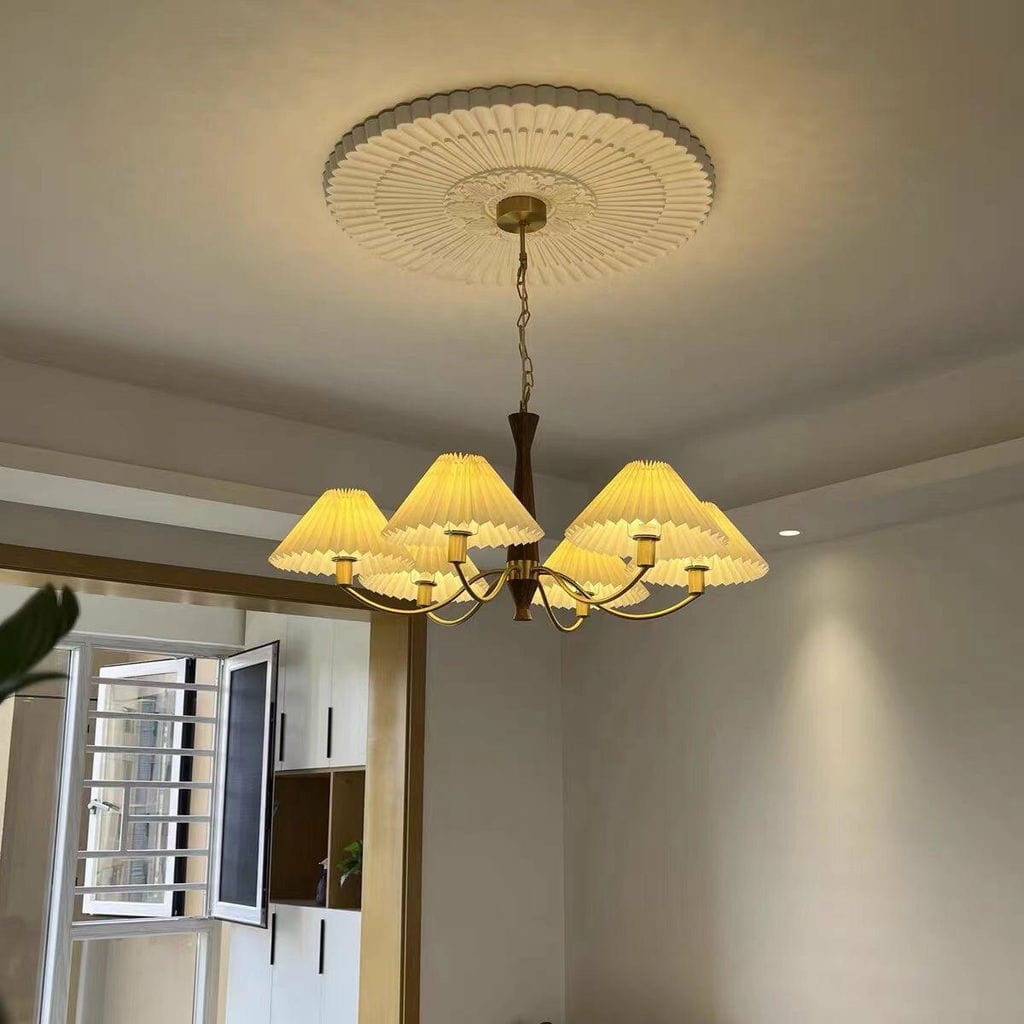 Customer photo review of Pleated Fabric Chandelier, Walnut Wood, 3-Head, 70 cm