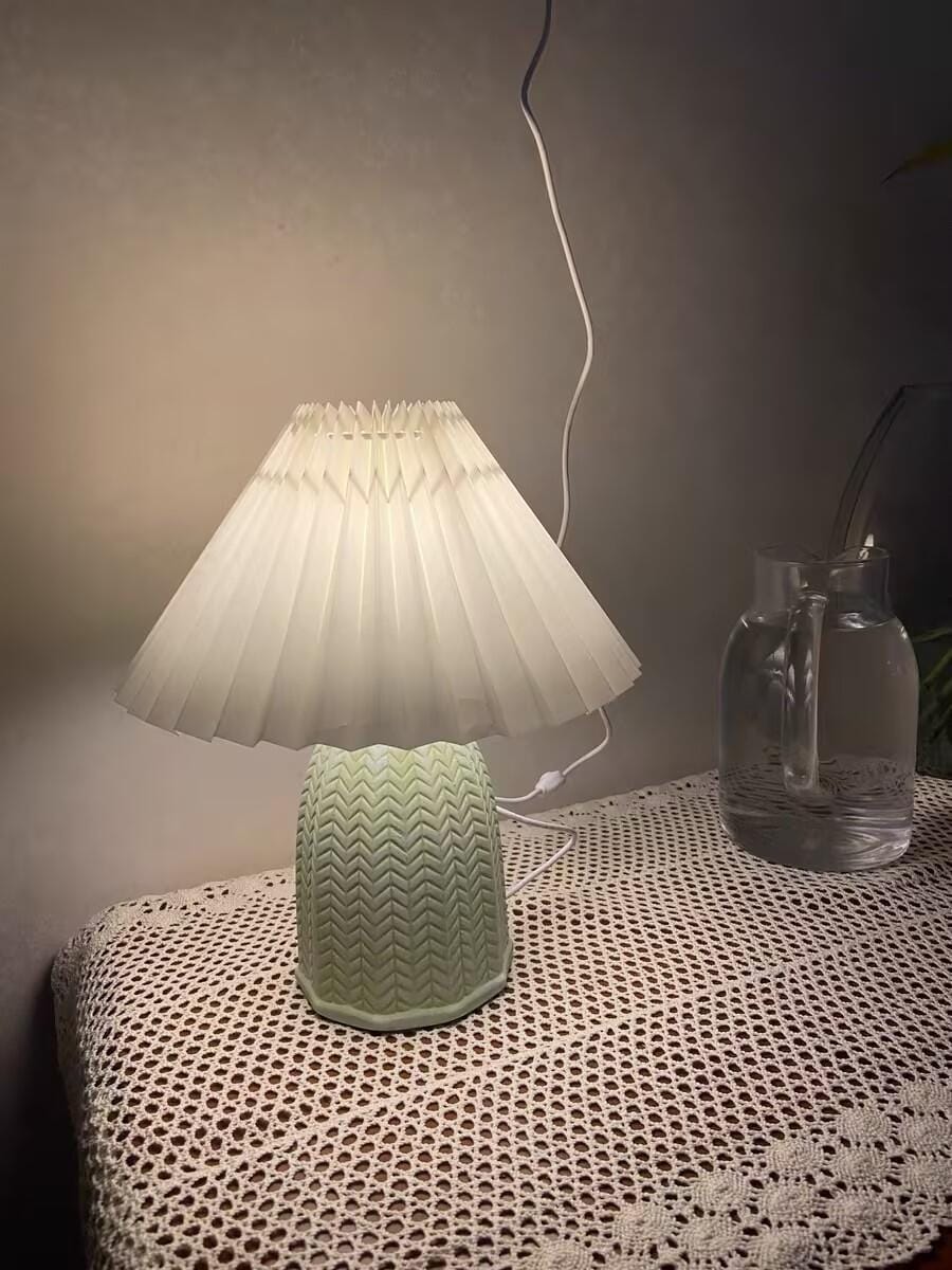 Customer photo review of Pleated Ceramic Table Lamp, Light Green Base, 37 cm, Plug In