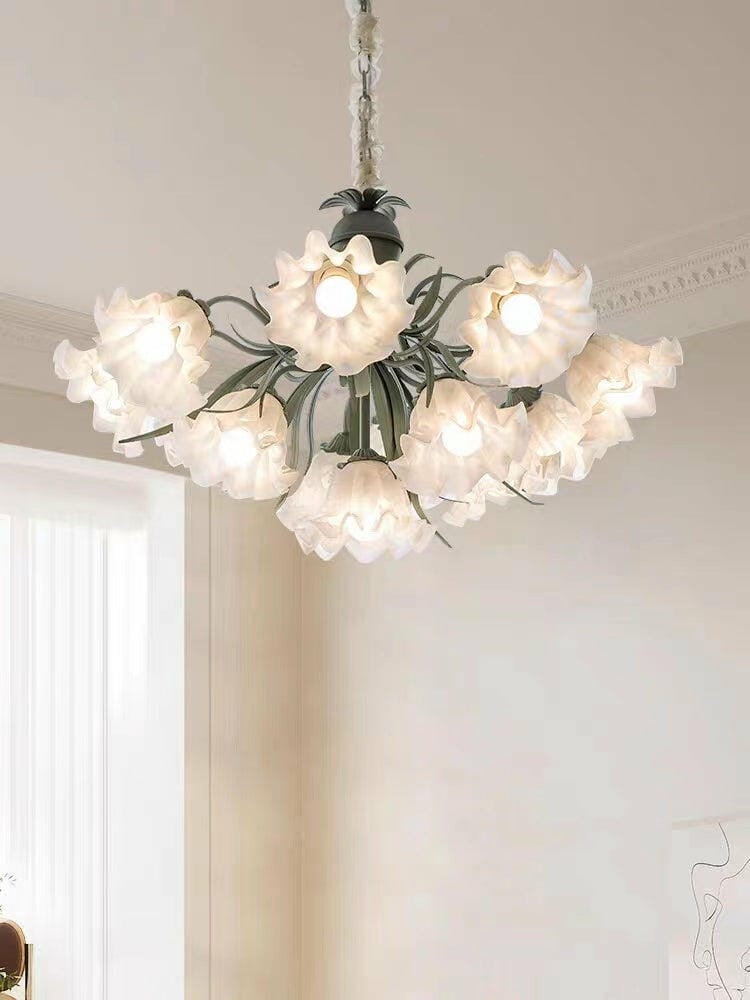 Customer photo review of Green Metal Bouquet Chandelier, White Shades, 32 cm Height