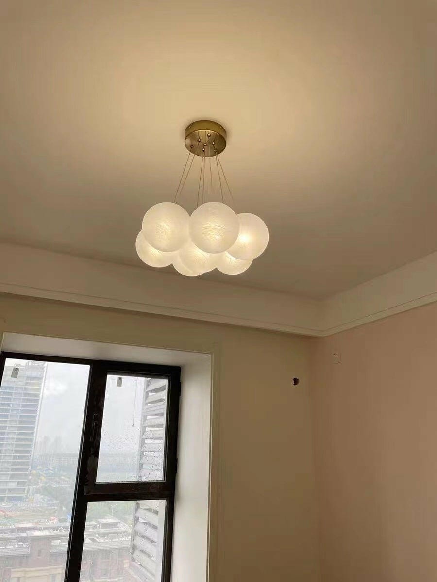 Customer photo review of Frosted Glass Cluster Chandelier, Gold Frame, 7 to 19 Globes