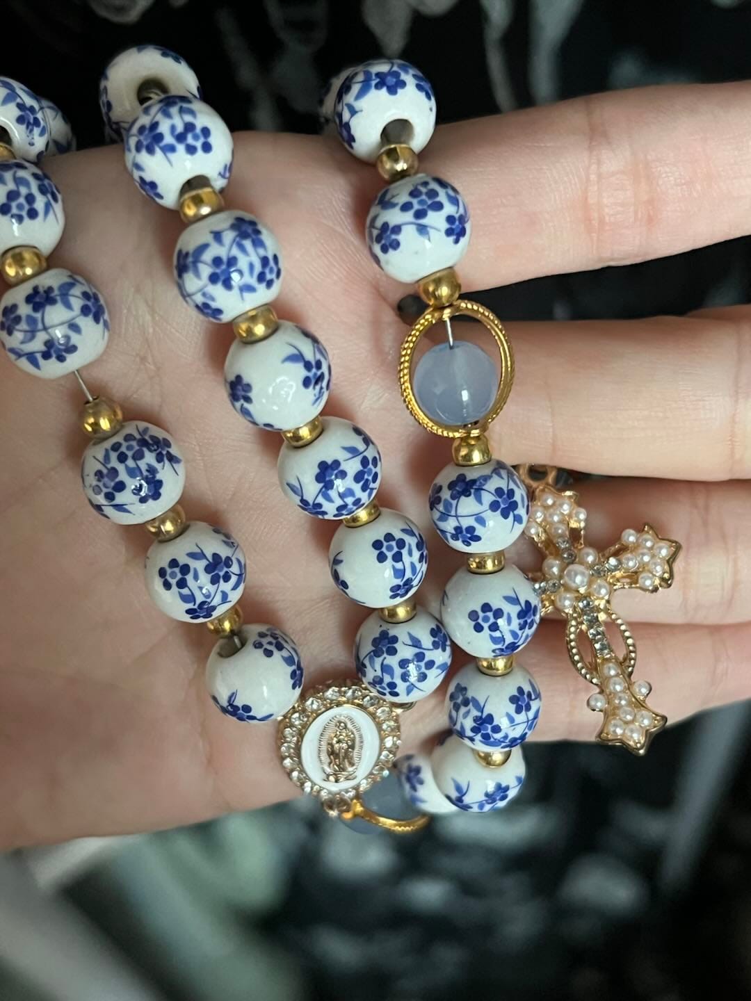 Customer photo review of SolaceBeads Handcrafted Blue Floral Ceramic Rosary: A Tapestry of Grace in life