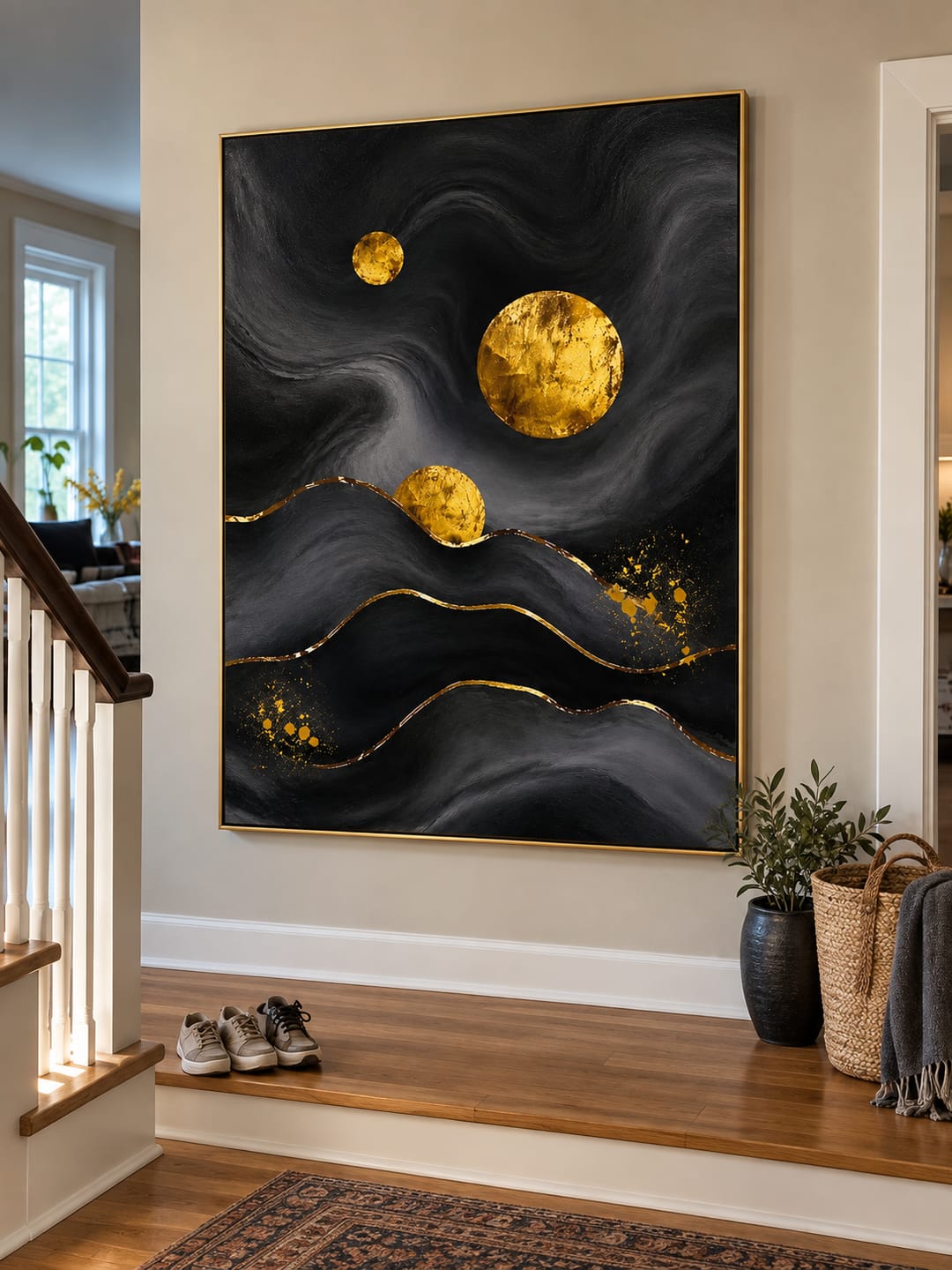 Customer photo review of "Celestial Dunes" – Modern Luxe Black and Gold Foil Abstract Acrylic Painting