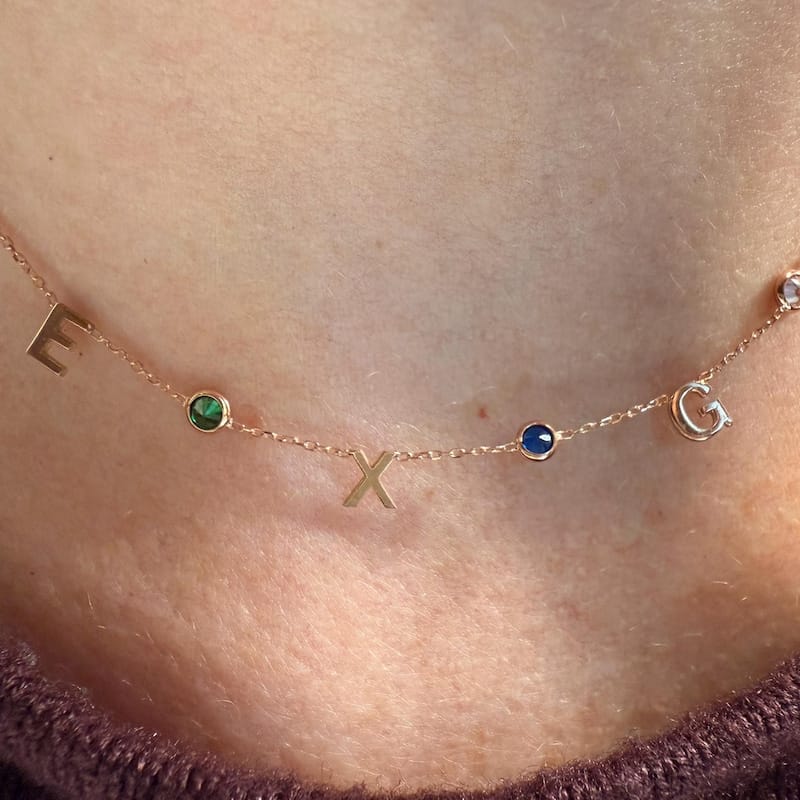 Customer photo review of 14K Gold Birthstone Letter Necklace