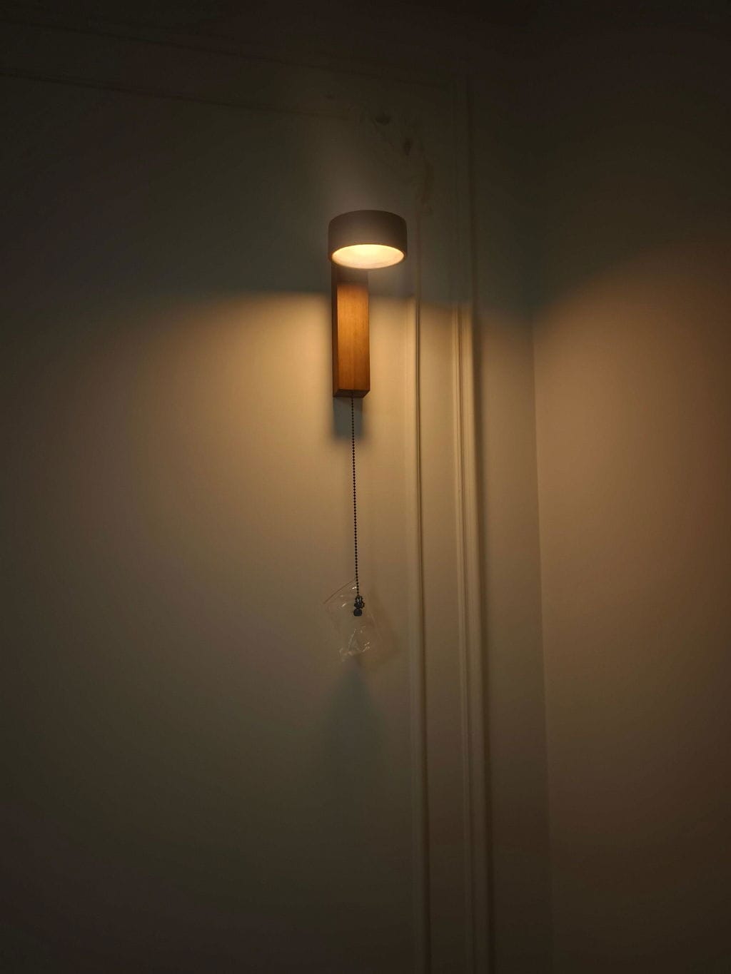 Customer photo review of Black Travertine Wall Light, Wall Sconce, Walnut Base, 10 cm