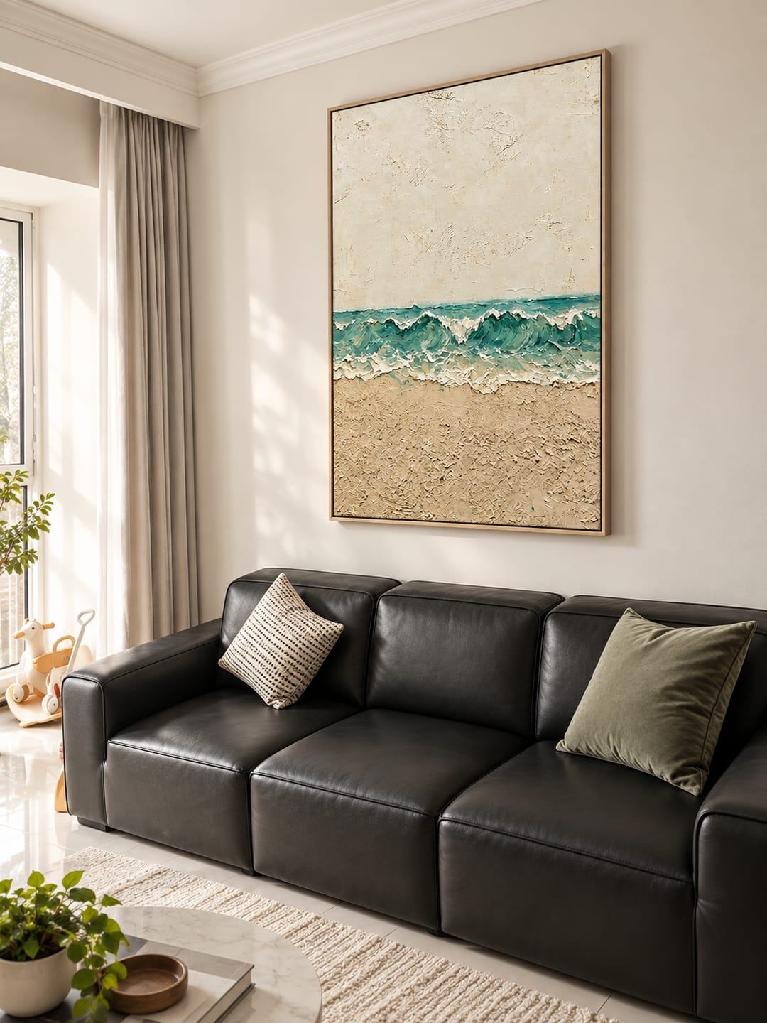 Customer photo review of "Tidal Whisper" – Coastal Textured Ocean Wave Beige Impasto Oil Painting