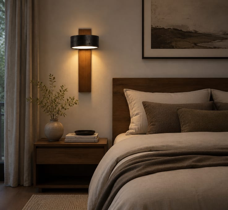 Customer photo review of Black Travertine Wall Light, Wall Sconce, Walnut Base, 10 cm