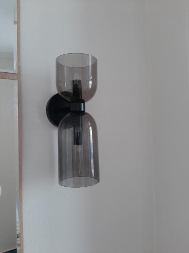 Customer photo review of Wall Light, Two-Light Glass Shades, Gold or Matte Black, Wall Sconce