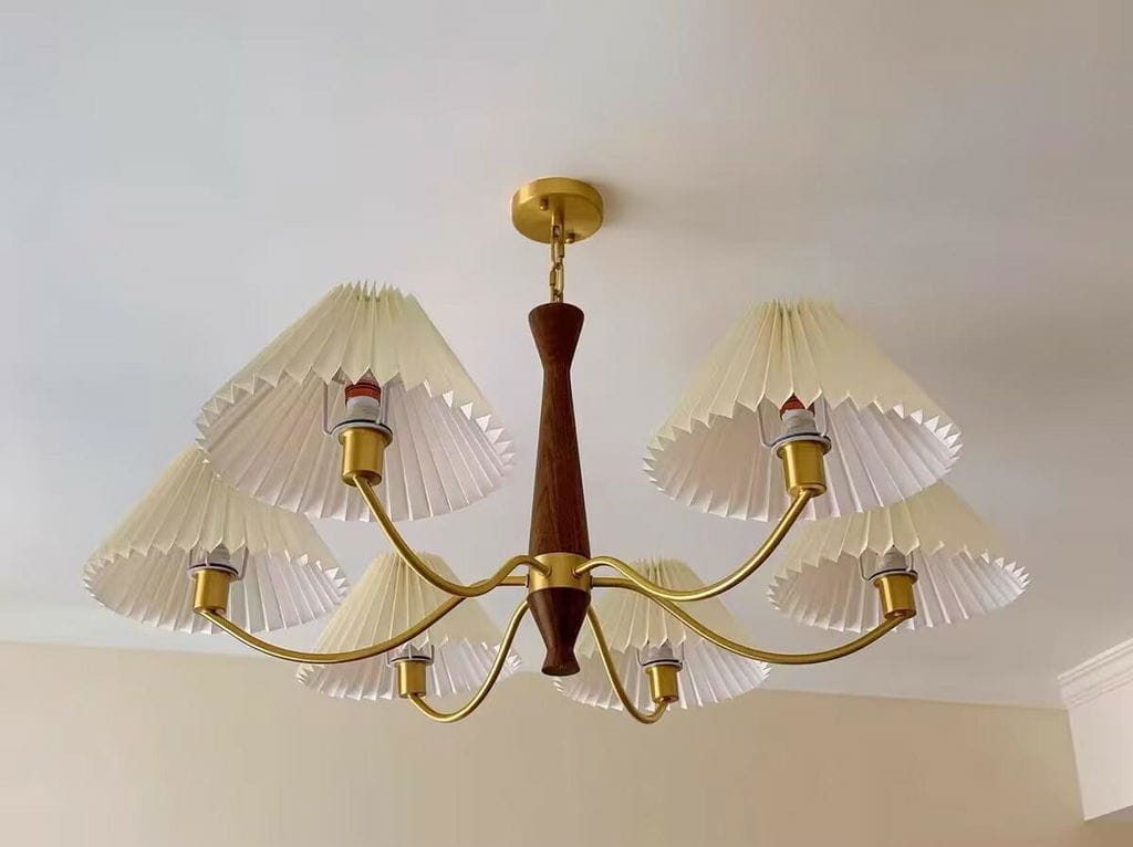 Customer photo review of Pleated Fabric Chandelier, Walnut Wood, 3-Head, 70 cm