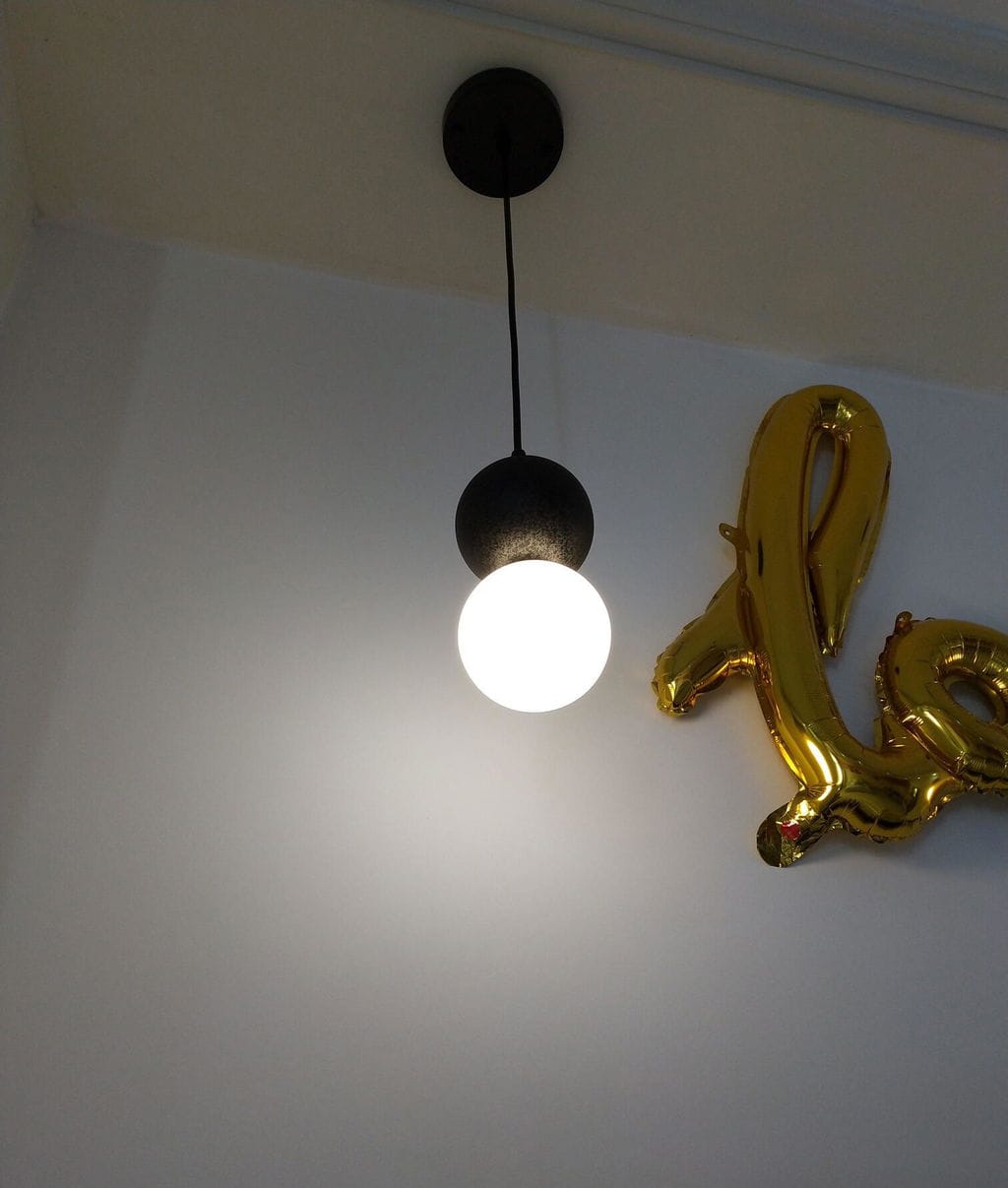 Customer photo review of Cement Sandstone Pendant Light, Opal Glass Sphere, 10 cm