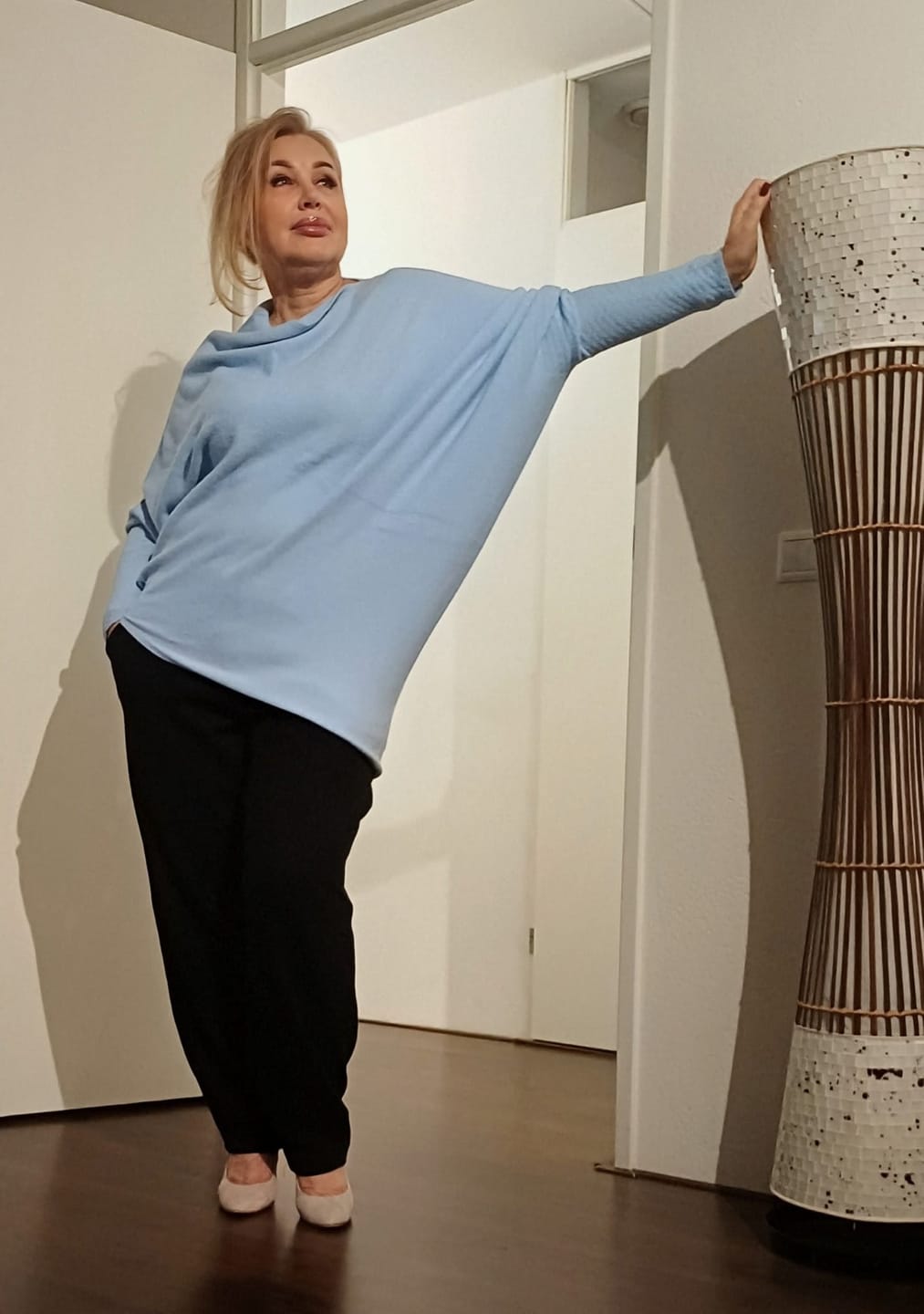Customer photo review of Soft Knit Asymmetric Jumper - Pale Blue/Skyway