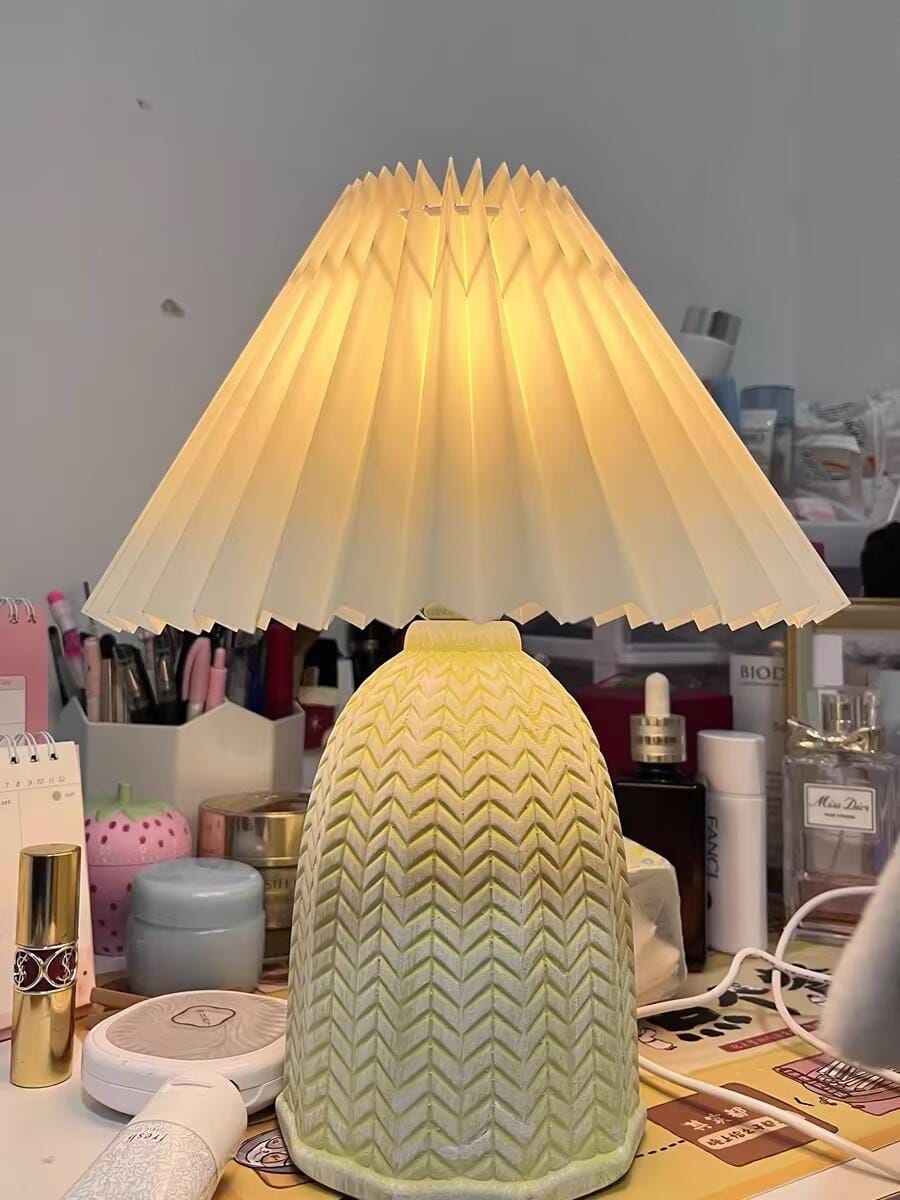 Customer photo review of Pleated Ceramic Table Lamp, Light Green Base, 37 cm, Plug In
