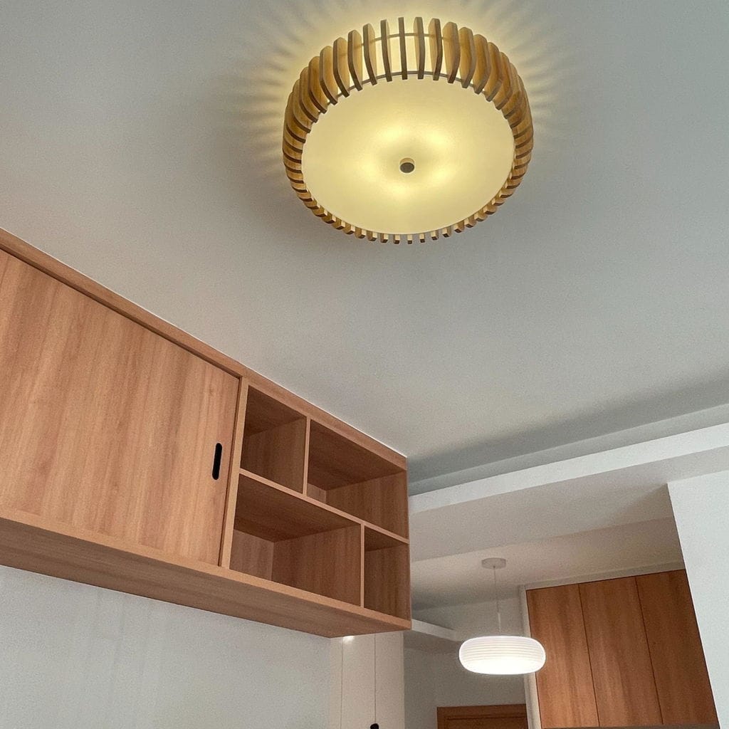 Customer photo review of Wood Flush Mount Ceiling Light, Slatted Frame, 35 to 52 cm