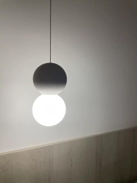 Customer photo review of Cement Sandstone Pendant Light, Opal Glass Sphere, 10 cm