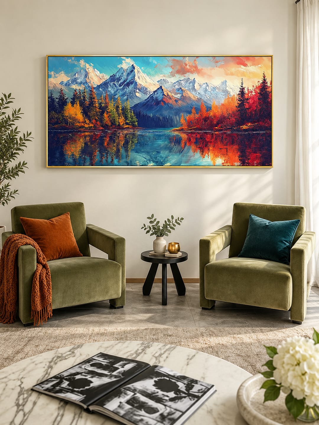 Customer photo review of "Scorching Mountains" – Panoramic Alpine Mountain Lake Impressionist Textured Oil Painting