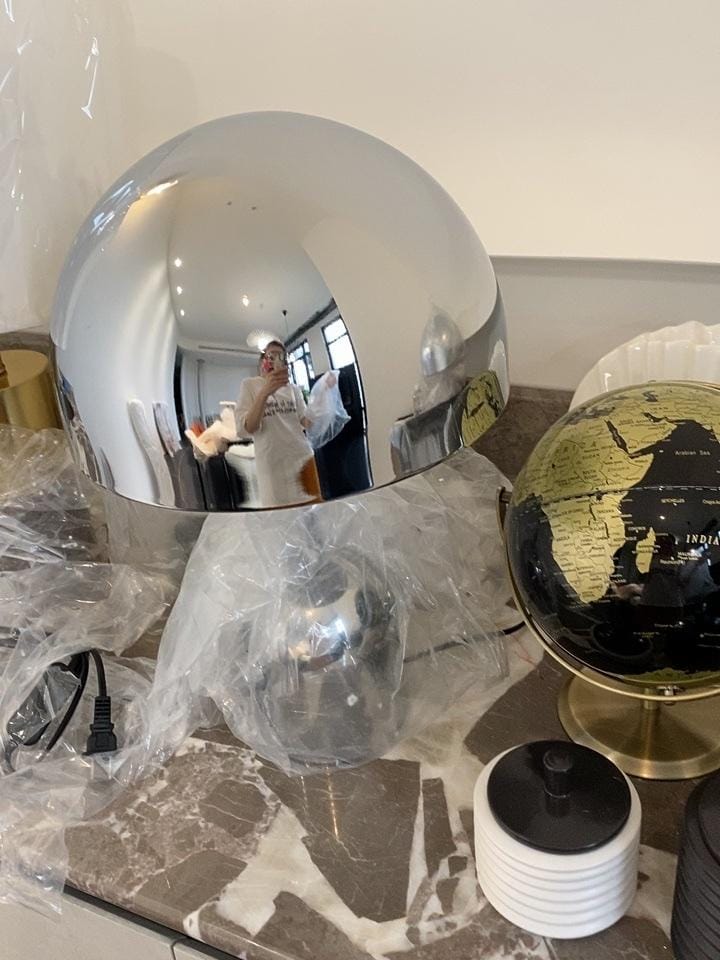 Customer photo review of Domed Metal Table Lamp, Gold Rose Gold or Chrome, Plug In