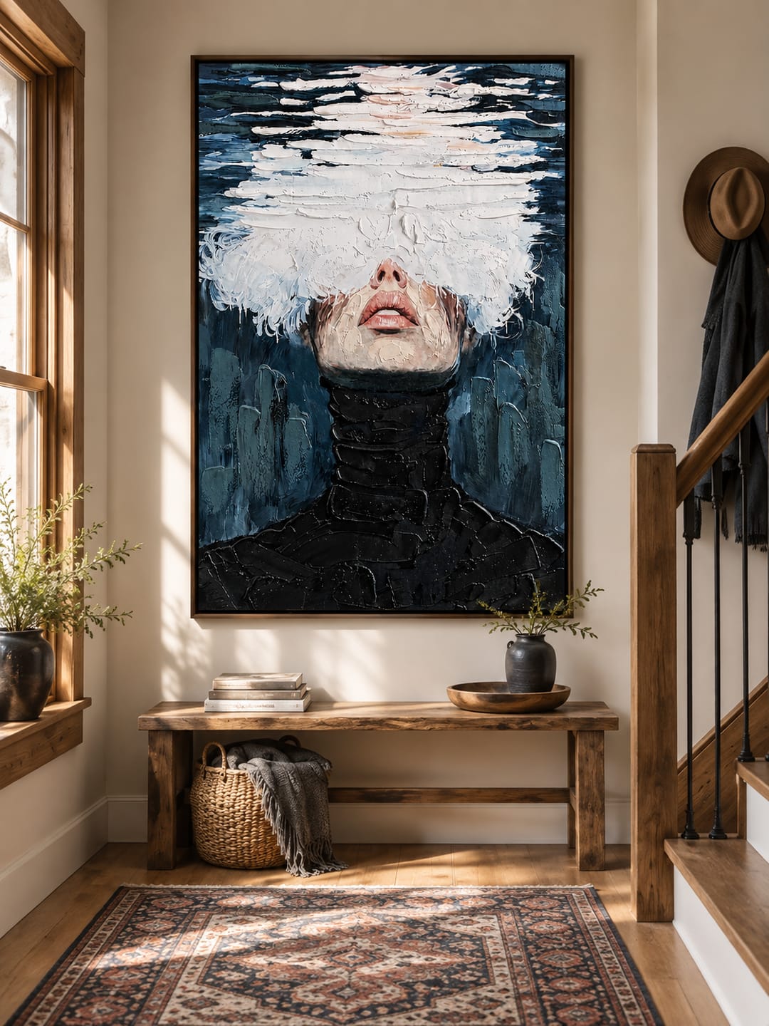 Customer photo review of "Veiled Solitude" – Modern Impasto Monochrome Figurative Oil Painting