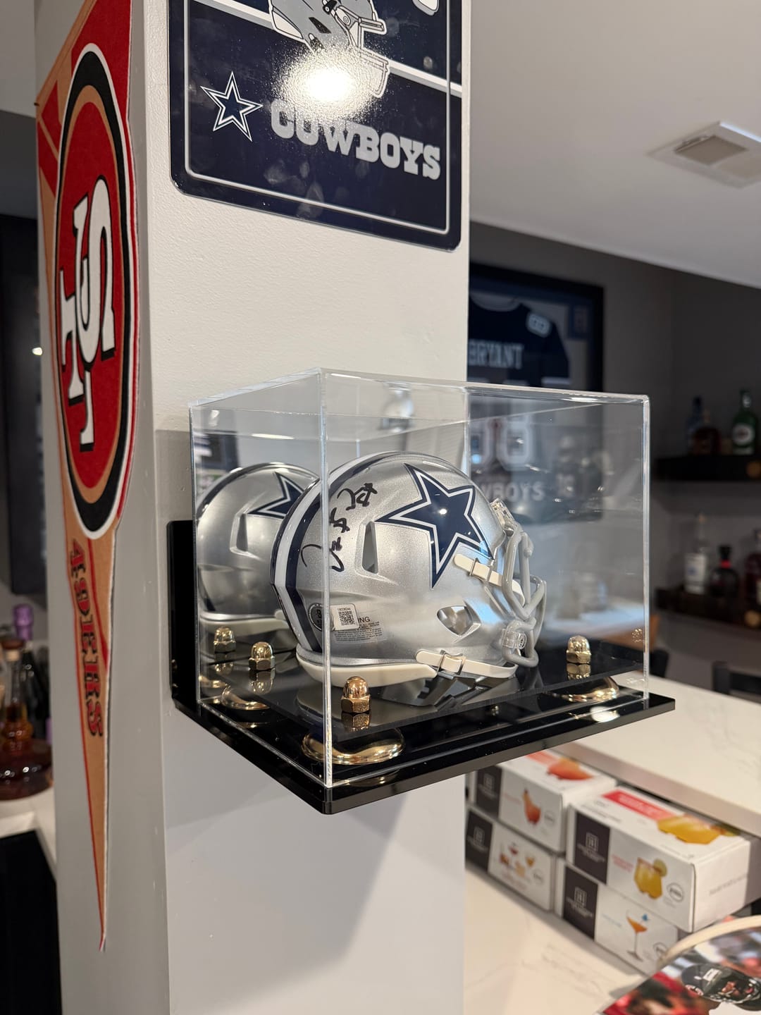 Customer photo review of Mini/Miniature Football Helmet (not Full Size) Display Case - Mirror Wall Mounts (A003/V45)