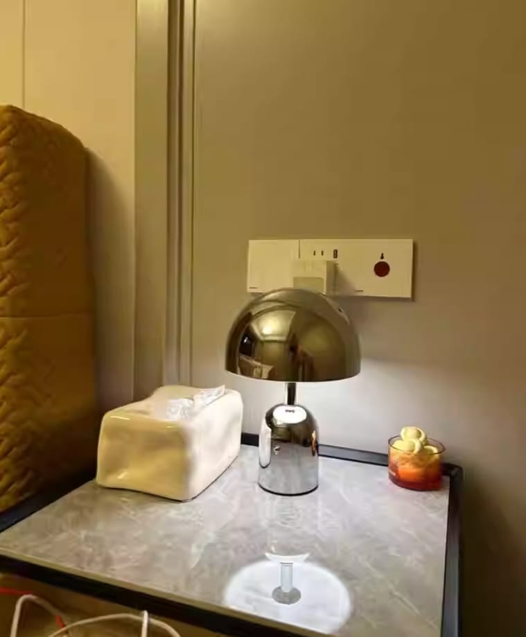 Customer photo review of Domed Metal Table Lamp, Gold Rose Gold or Chrome, Plug In