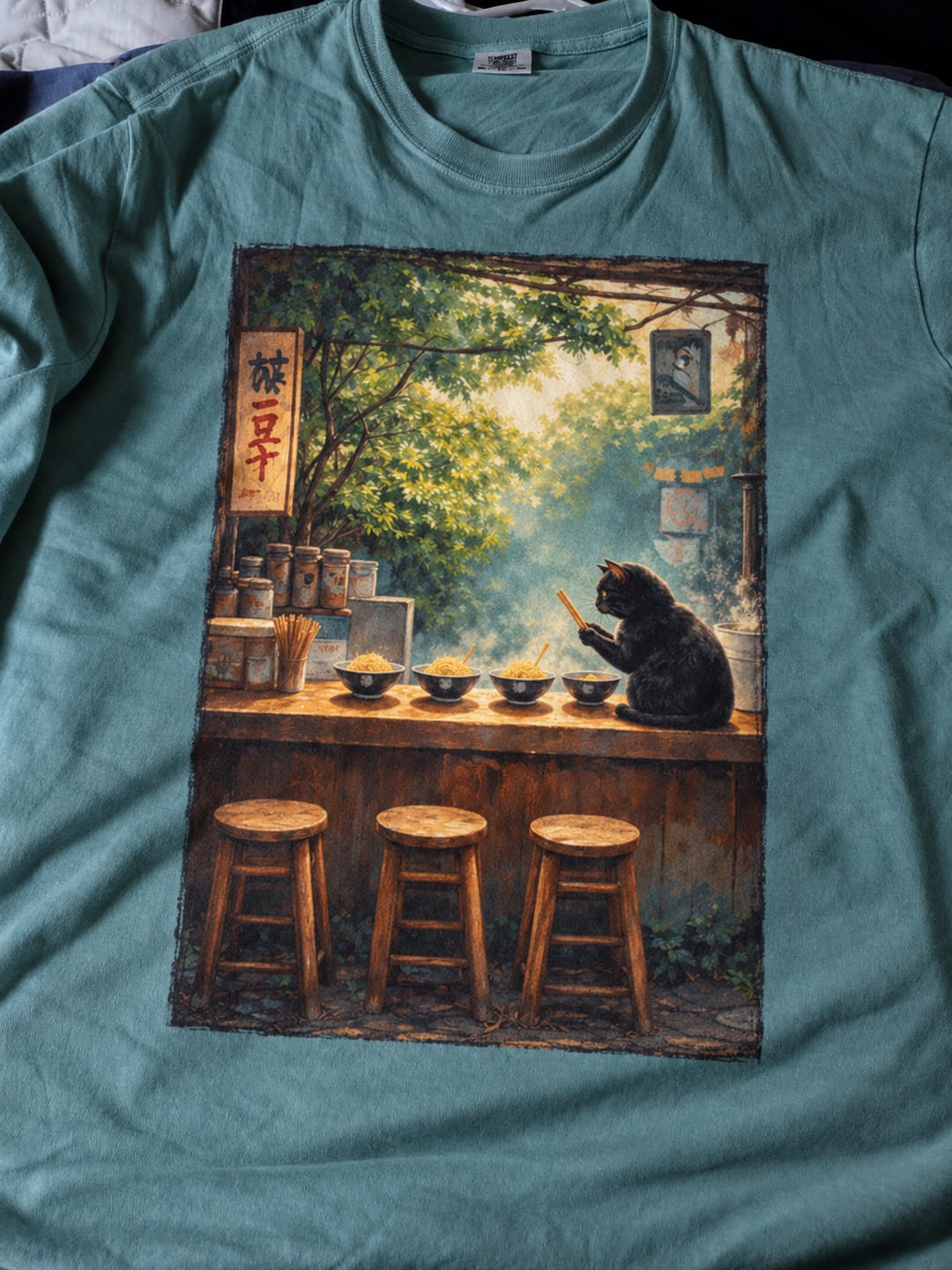 Customer photo review of Vintage Cafe Cat T-Shirt
